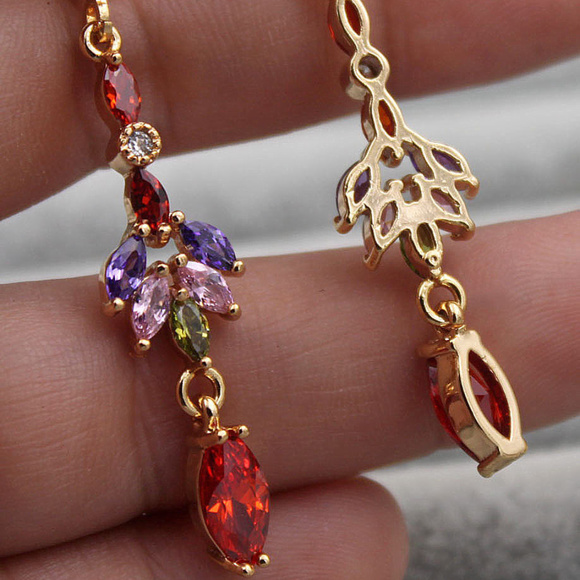 18K Yellow Gold Filled Diamond Marquise Zircon Leaf Dangle Earrings Multi Color - Picture 3 of 3